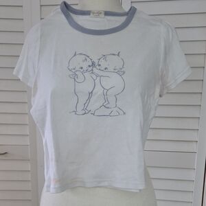 Brandy Melville White Tee with Blue Accents